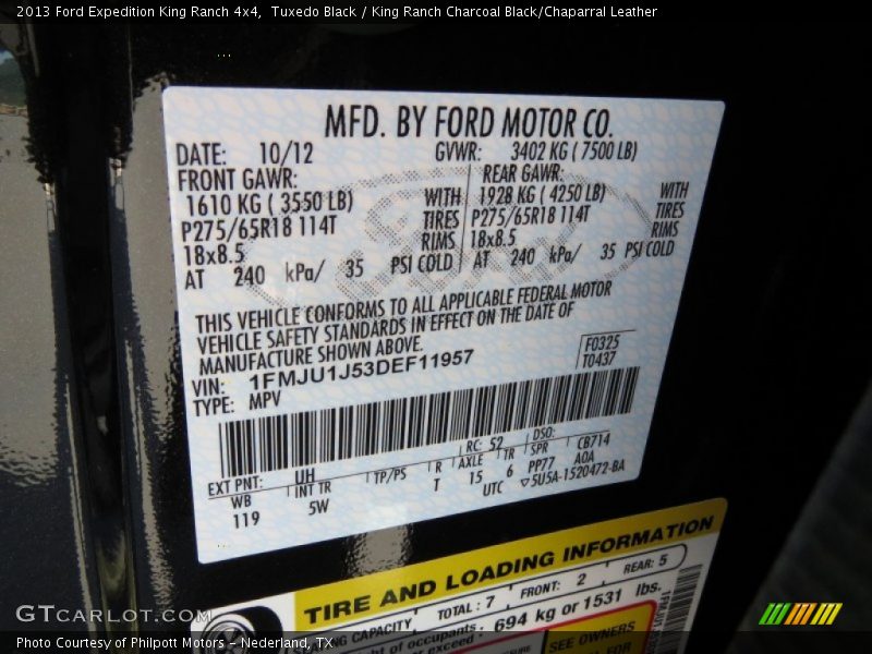 2013 Expedition King Ranch 4x4 Tuxedo Black Color Code UH