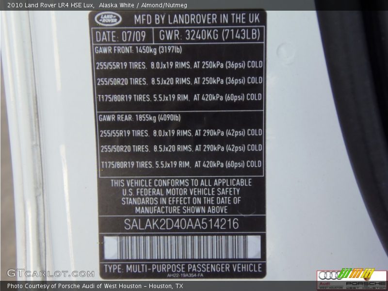 Alaska White / Almond/Nutmeg 2010 Land Rover LR4 HSE Lux