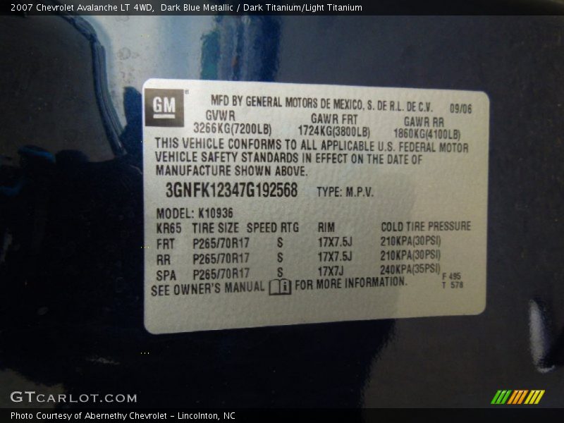 Dark Blue Metallic / Dark Titanium/Light Titanium 2007 Chevrolet Avalanche LT 4WD