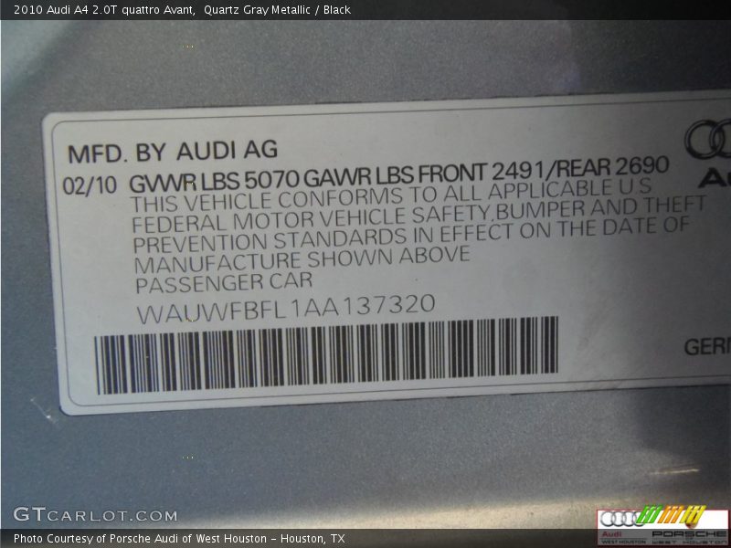 Quartz Gray Metallic / Black 2010 Audi A4 2.0T quattro Avant