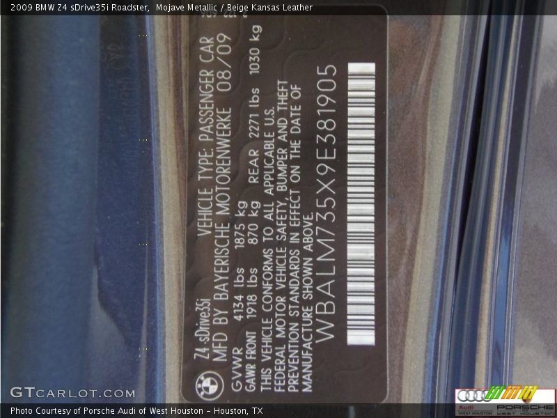 Mojave Metallic / Beige Kansas Leather 2009 BMW Z4 sDrive35i Roadster