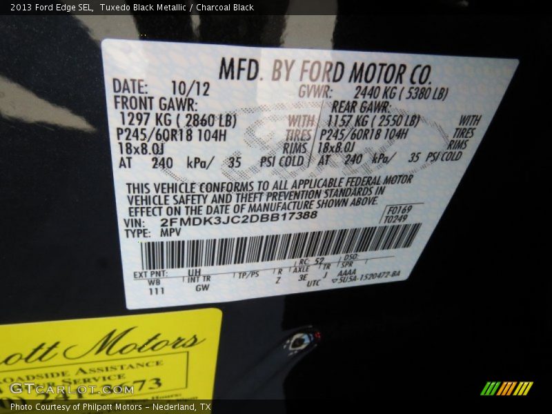 Tuxedo Black Metallic / Charcoal Black 2013 Ford Edge SEL