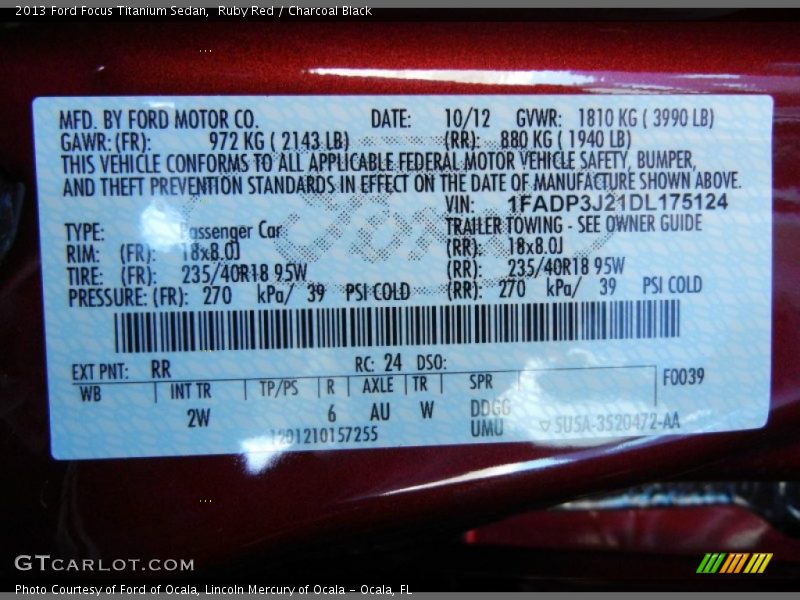 2013 Focus Titanium Sedan Ruby Red Color Code RR