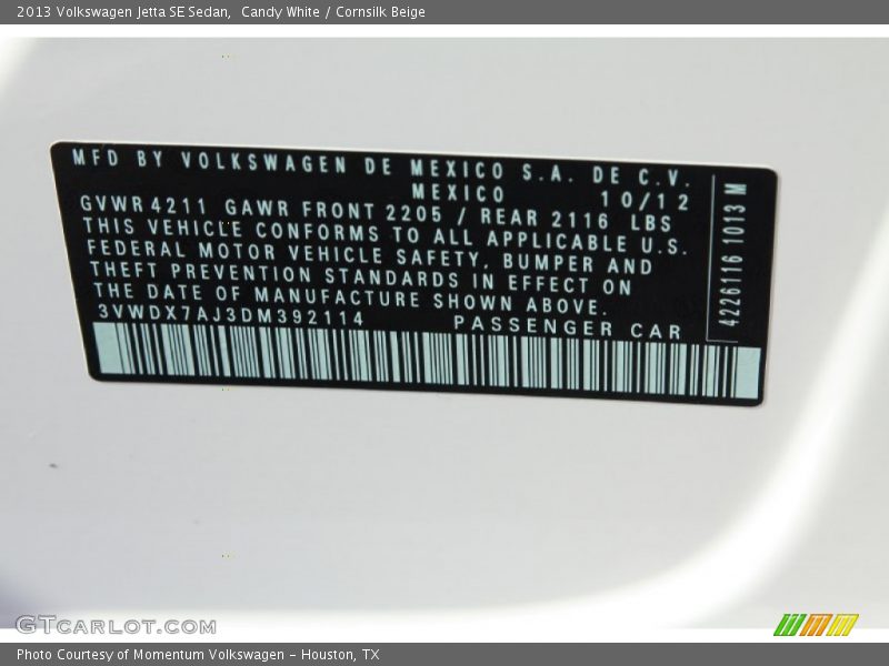 Candy White / Cornsilk Beige 2013 Volkswagen Jetta SE Sedan