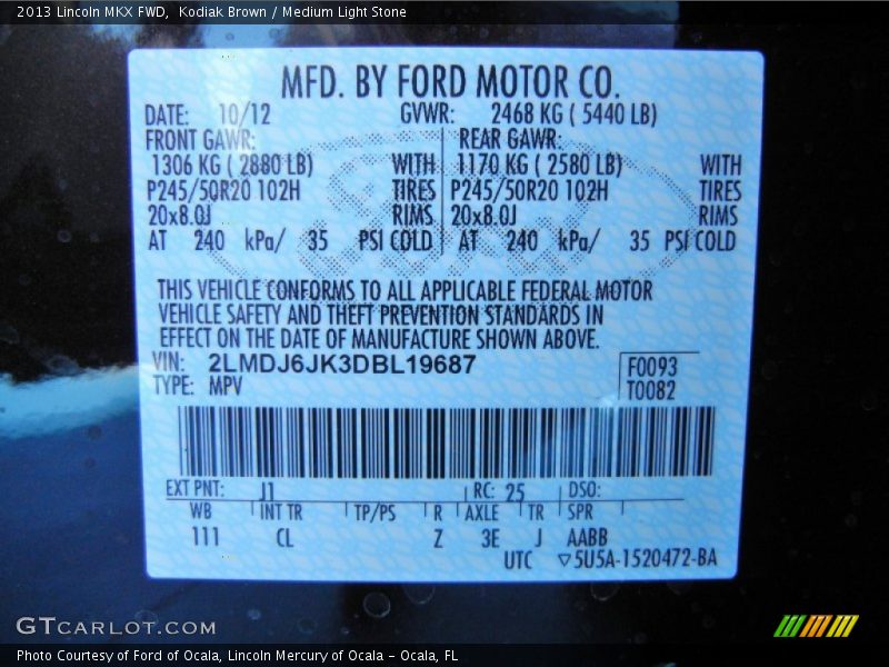 Kodiak Brown / Medium Light Stone 2013 Lincoln MKX FWD