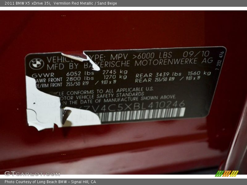 Vermilion Red Metallic / Sand Beige 2011 BMW X5 xDrive 35i