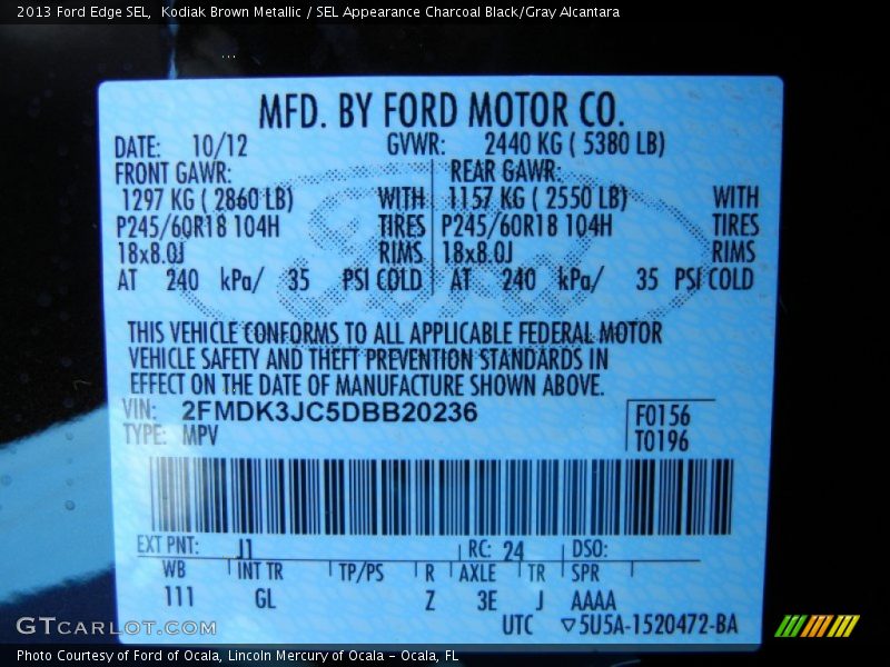 Kodiak Brown Metallic / SEL Appearance Charcoal Black/Gray Alcantara 2013 Ford Edge SEL