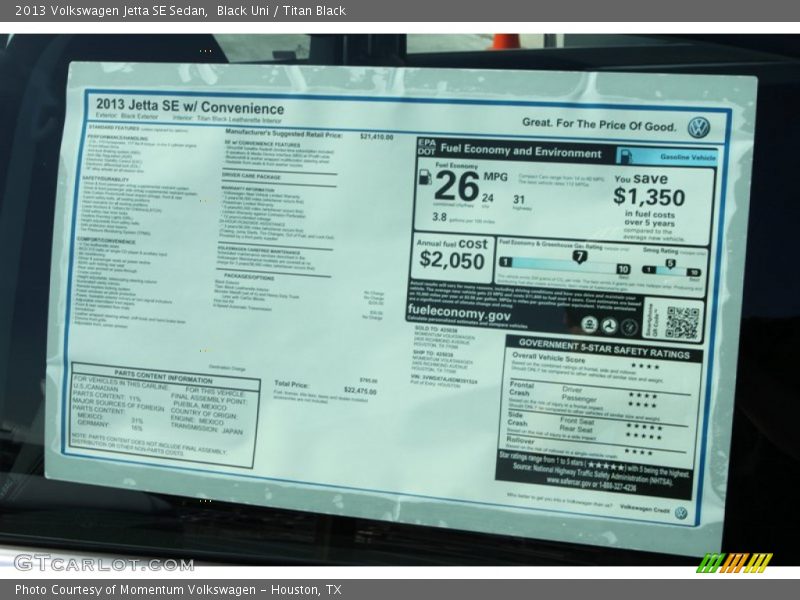 Black Uni / Titan Black 2013 Volkswagen Jetta SE Sedan