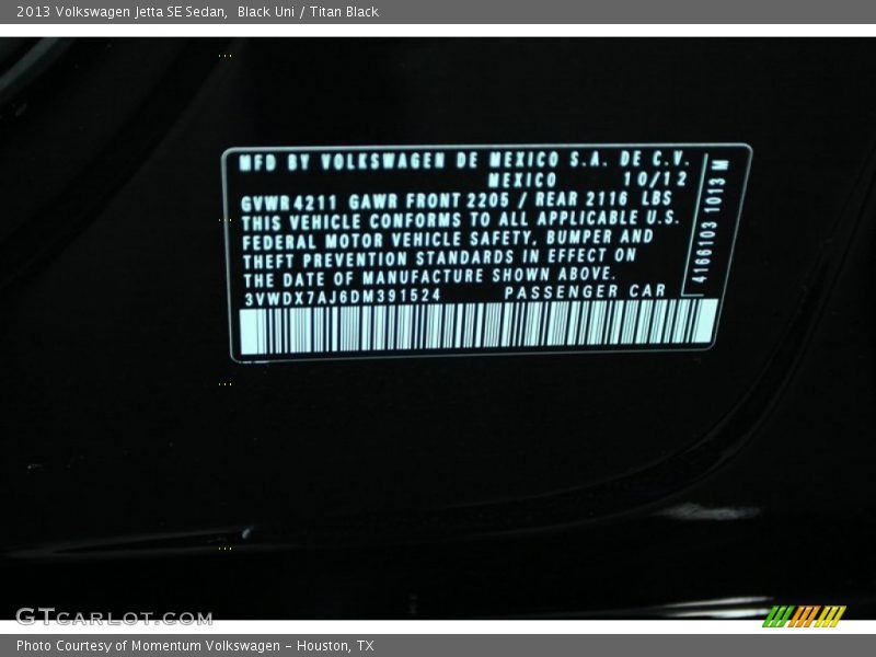 Black Uni / Titan Black 2013 Volkswagen Jetta SE Sedan