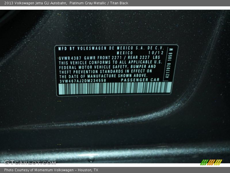 Platinum Gray Metallic / Titan Black 2013 Volkswagen Jetta GLI Autobahn