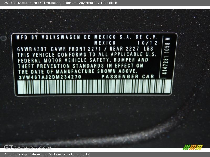 Platinum Gray Metallic / Titan Black 2013 Volkswagen Jetta GLI Autobahn
