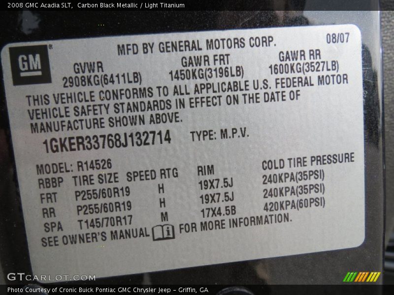 Carbon Black Metallic / Light Titanium 2008 GMC Acadia SLT