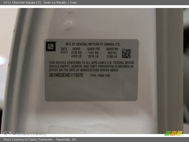 Silver Ice Metallic / Gray 2012 Chevrolet Impala LTZ