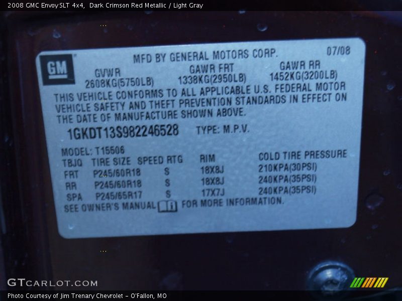 Dark Crimson Red Metallic / Light Gray 2008 GMC Envoy SLT 4x4
