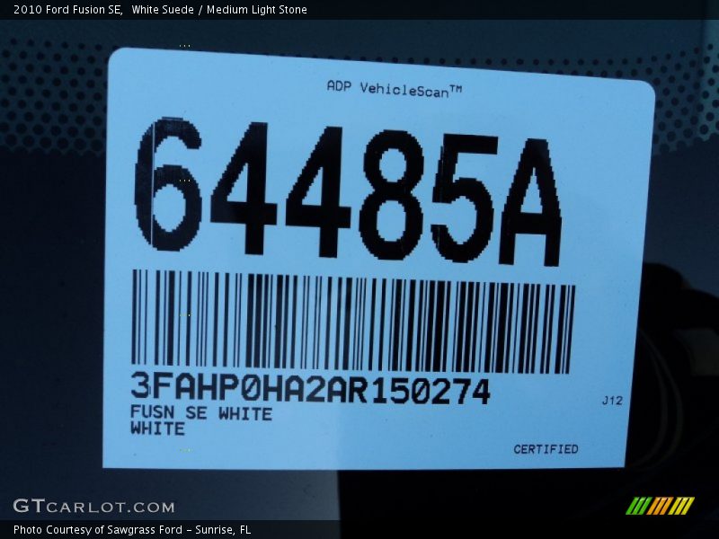 White Suede / Medium Light Stone 2010 Ford Fusion SE