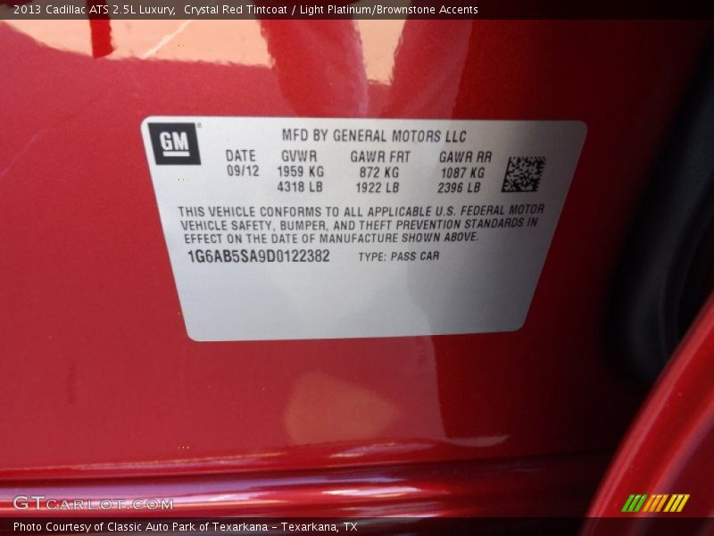 Crystal Red Tintcoat / Light Platinum/Brownstone Accents 2013 Cadillac ATS 2.5L Luxury