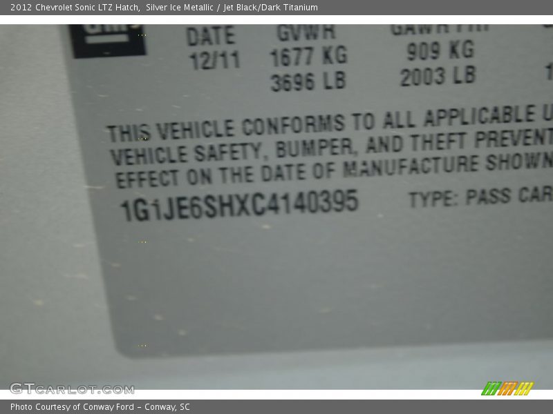 Silver Ice Metallic / Jet Black/Dark Titanium 2012 Chevrolet Sonic LTZ Hatch