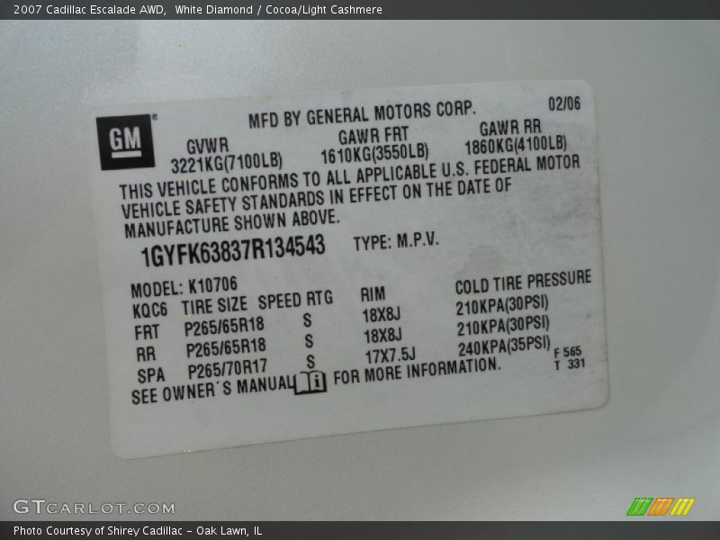 White Diamond / Cocoa/Light Cashmere 2007 Cadillac Escalade AWD