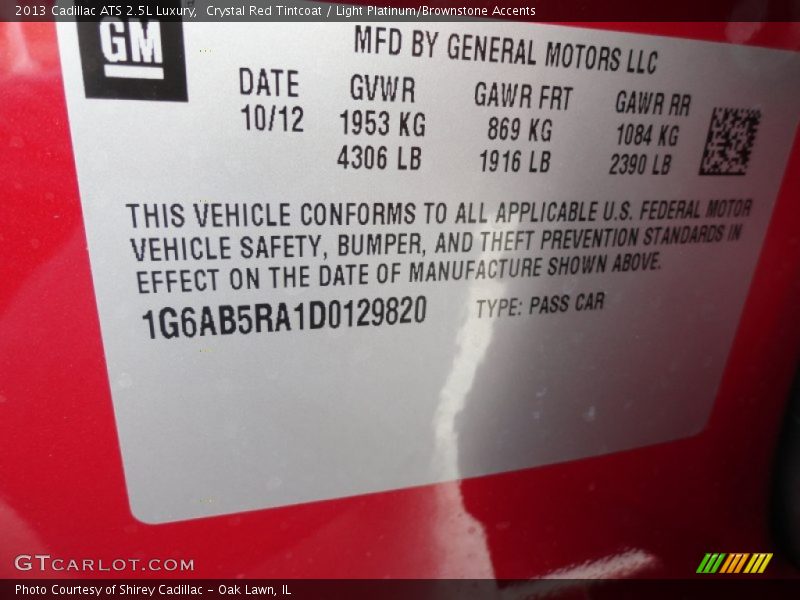 Crystal Red Tintcoat / Light Platinum/Brownstone Accents 2013 Cadillac ATS 2.5L Luxury