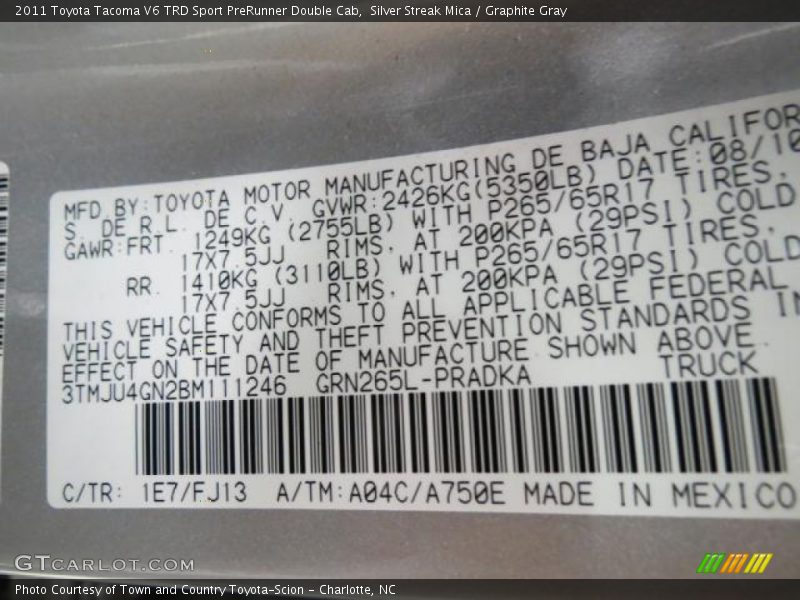 Silver Streak Mica / Graphite Gray 2011 Toyota Tacoma V6 TRD Sport PreRunner Double Cab