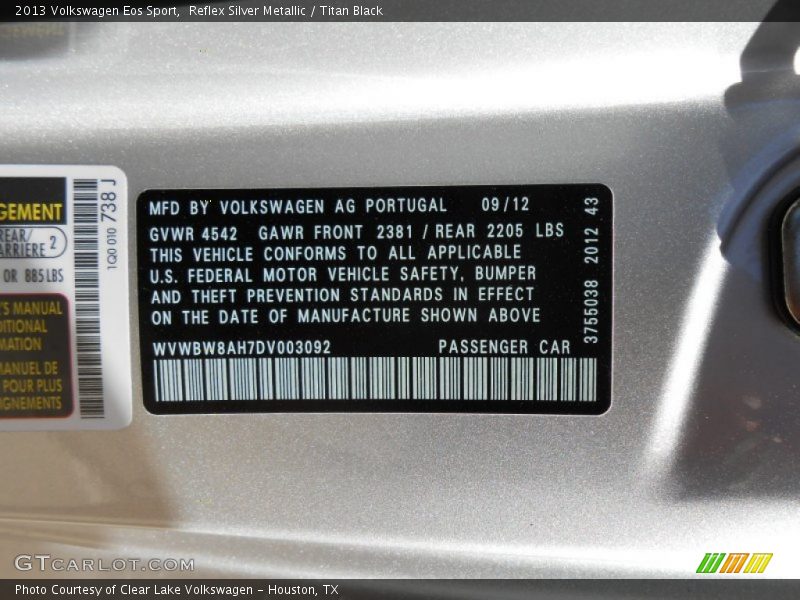 Reflex Silver Metallic / Titan Black 2013 Volkswagen Eos Sport