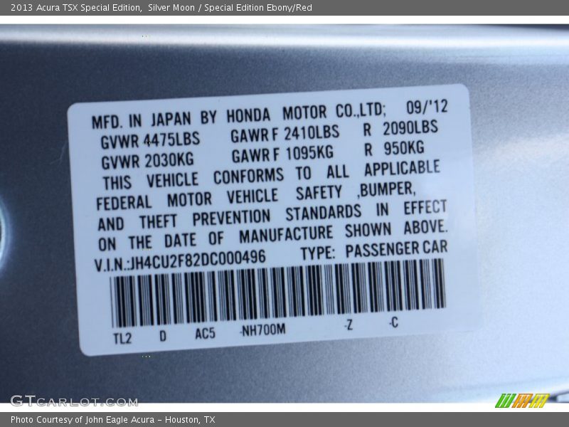 2013 TSX Special Edition Silver Moon Color Code NH700M