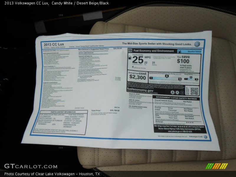 Candy White / Desert Beige/Black 2013 Volkswagen CC Lux