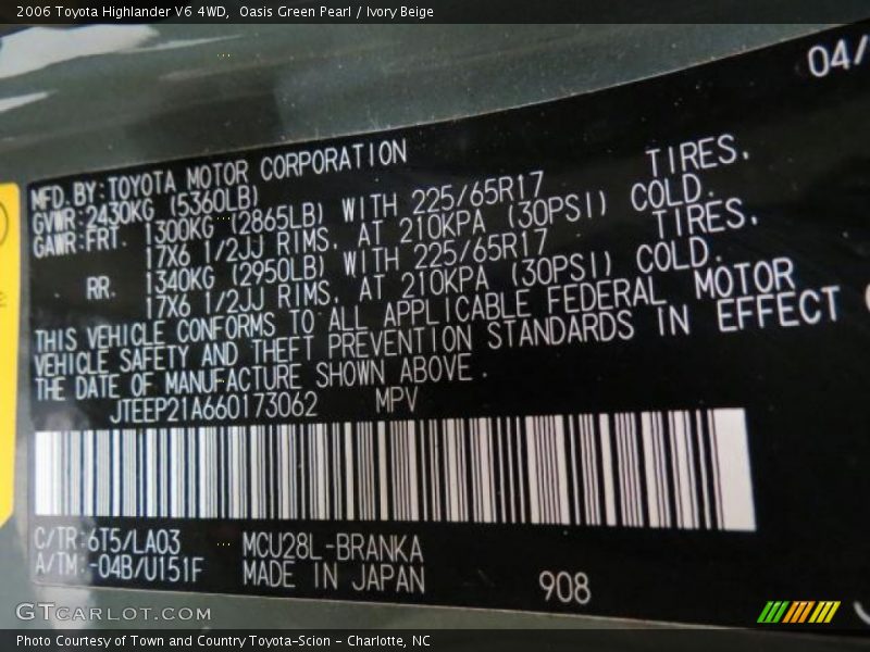 Oasis Green Pearl / Ivory Beige 2006 Toyota Highlander V6 4WD