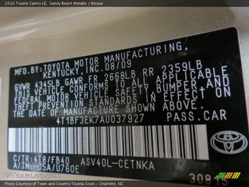 Sandy Beach Metallic / Bisque 2010 Toyota Camry LE