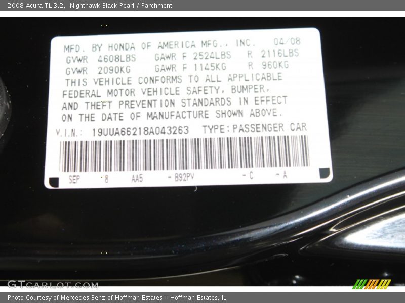 Nighthawk Black Pearl / Parchment 2008 Acura TL 3.2