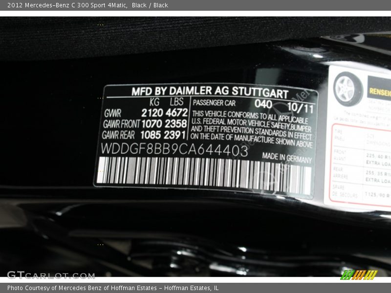 Black / Black 2012 Mercedes-Benz C 300 Sport 4Matic