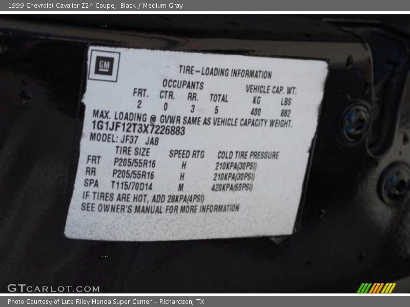 Black / Medium Gray 1999 Chevrolet Cavalier Z24 Coupe