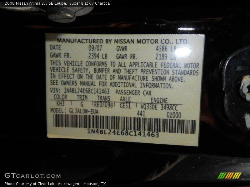 Super Black / Charcoal 2008 Nissan Altima 3.5 SE Coupe