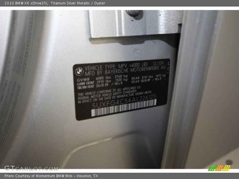 Titanium Silver Metallic / Oyster 2010 BMW X6 xDrive35i