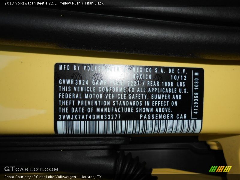 Yellow Rush / Titan Black 2013 Volkswagen Beetle 2.5L