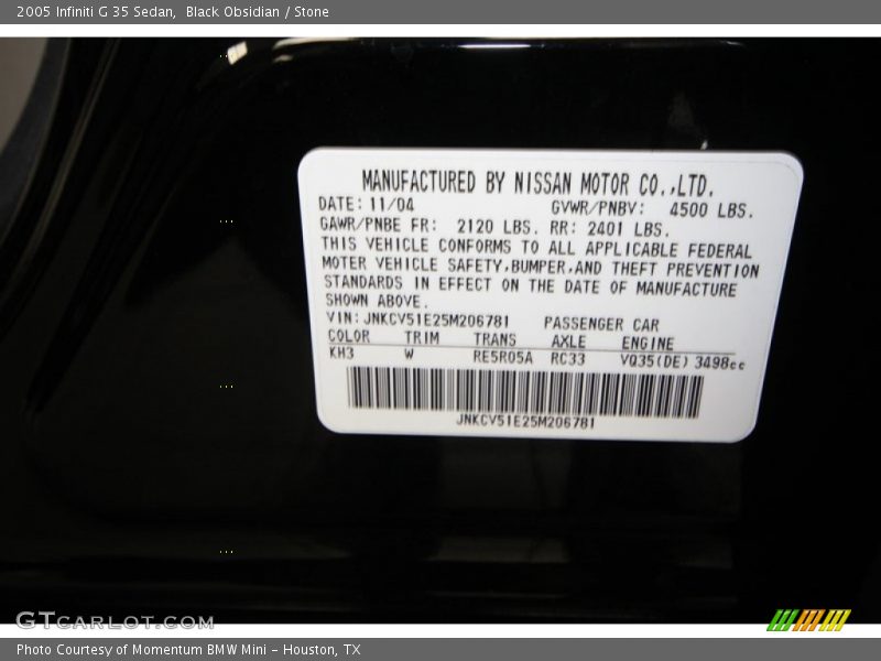 Black Obsidian / Stone 2005 Infiniti G 35 Sedan