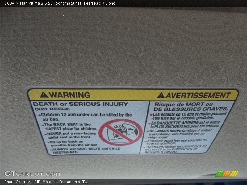 Sonoma Sunset Pearl Red / Blond 2004 Nissan Altima 3.5 SE