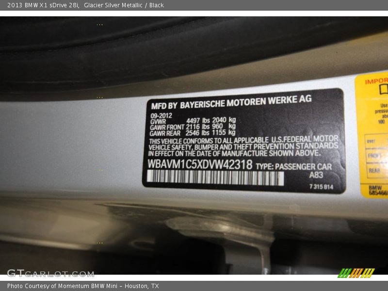 Glacier Silver Metallic / Black 2013 BMW X1 sDrive 28i
