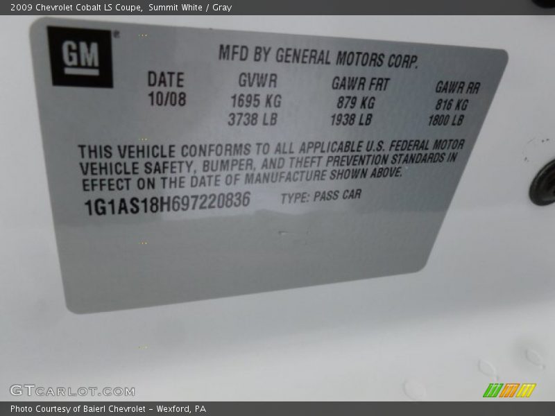 Summit White / Gray 2009 Chevrolet Cobalt LS Coupe