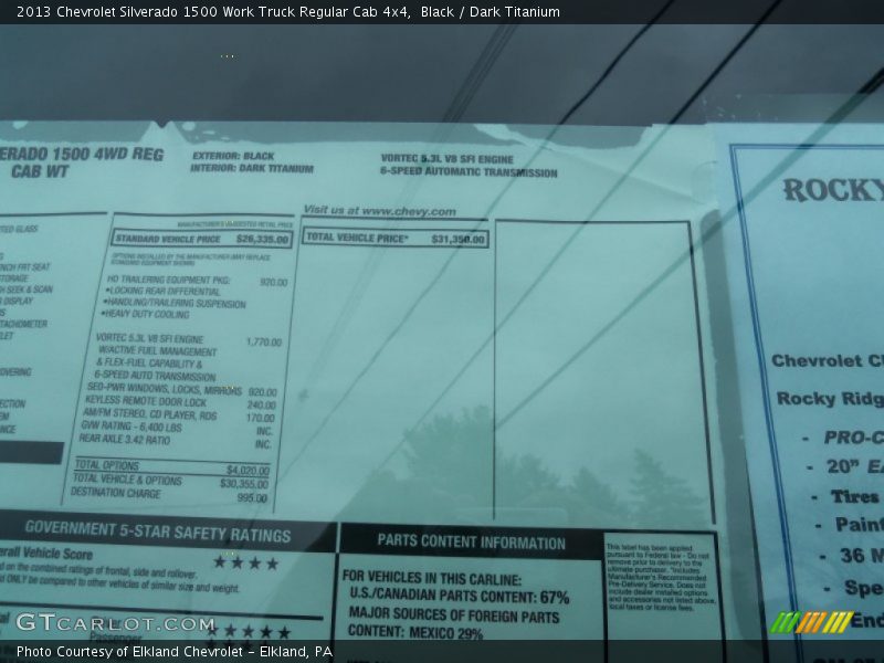  2013 Silverado 1500 Work Truck Regular Cab 4x4 Window Sticker