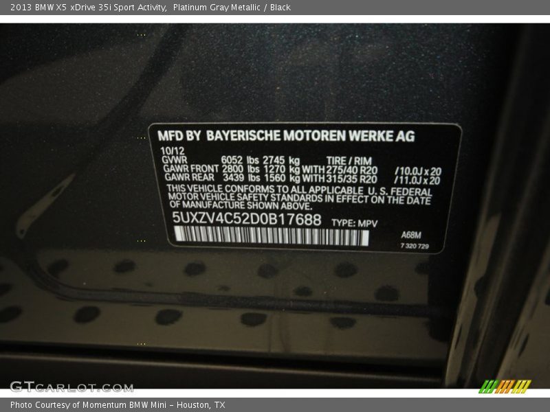 Platinum Gray Metallic / Black 2013 BMW X5 xDrive 35i Sport Activity