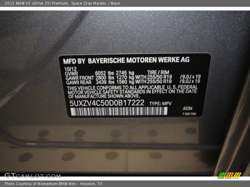 2013 X5 xDrive 35i Premium Space Gray Metallic Color Code A52