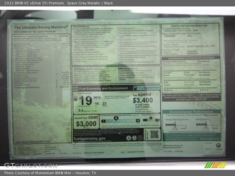  2013 X5 xDrive 35i Premium Window Sticker