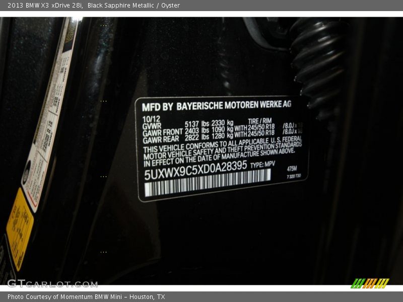 Black Sapphire Metallic / Oyster 2013 BMW X3 xDrive 28i