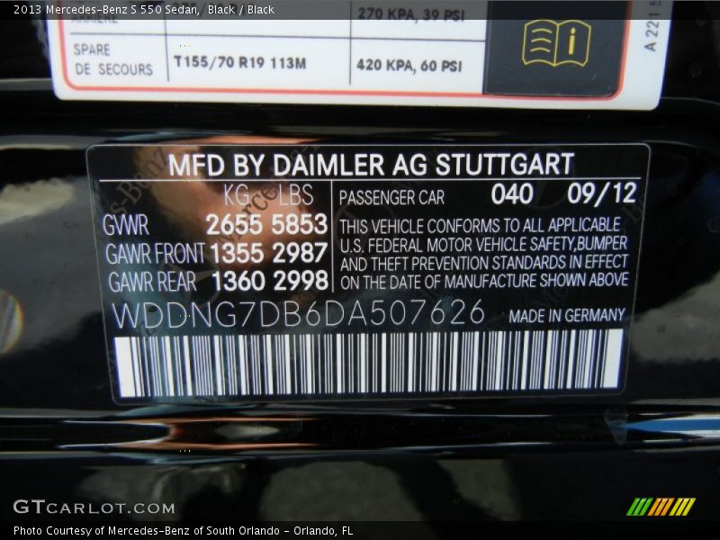 2013 S 550 Sedan Black Color Code 040