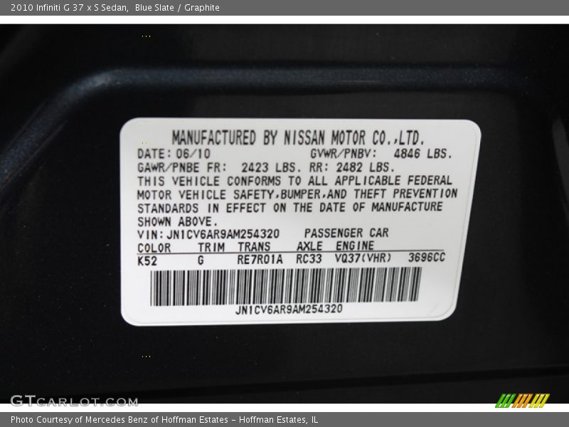 2010 G 37 x S Sedan Blue Slate Color Code K52