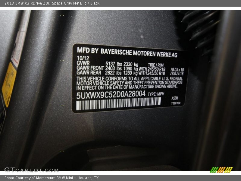 Space Gray Metallic / Black 2013 BMW X3 xDrive 28i