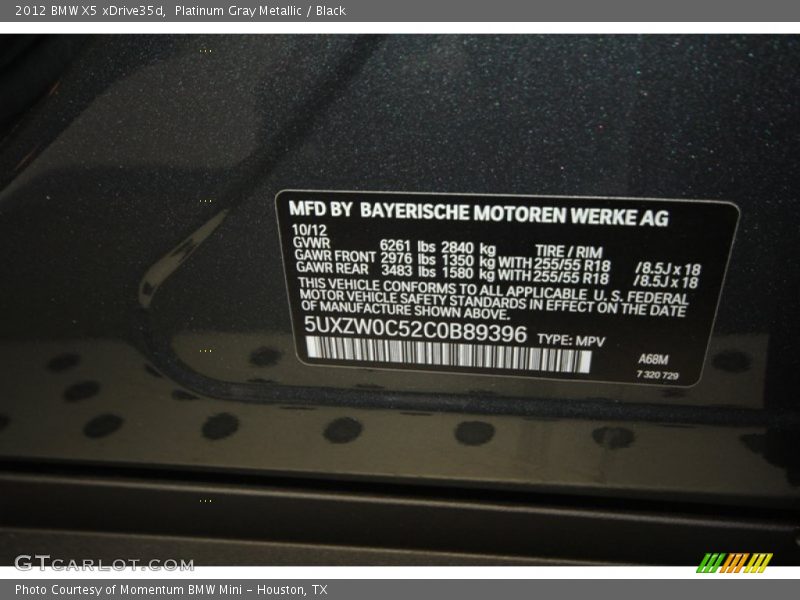 Platinum Gray Metallic / Black 2012 BMW X5 xDrive35d