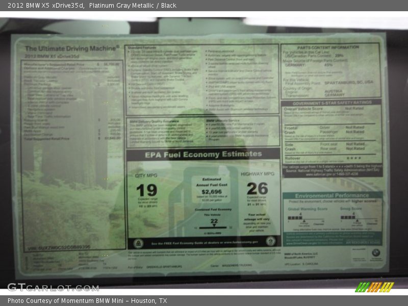 Platinum Gray Metallic / Black 2012 BMW X5 xDrive35d