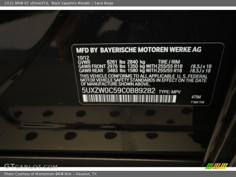 Black Sapphire Metallic / Sand Beige 2012 BMW X5 xDrive35d